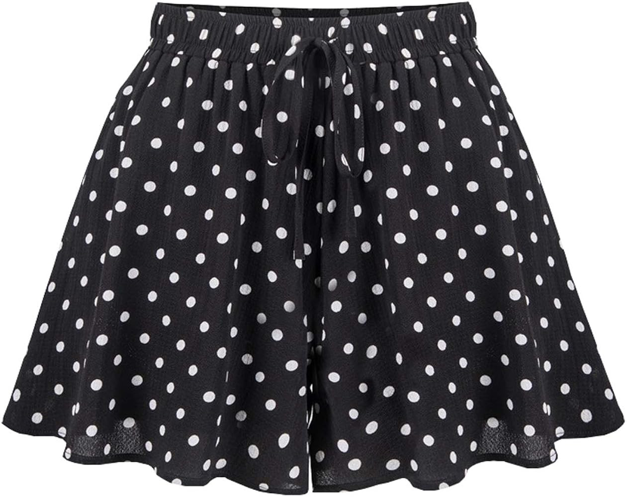 HOW'ON Women's Summer Casual Comfy Culottes Shorts Elastic Waist Wide Leg Shorts | Amazon (US)
