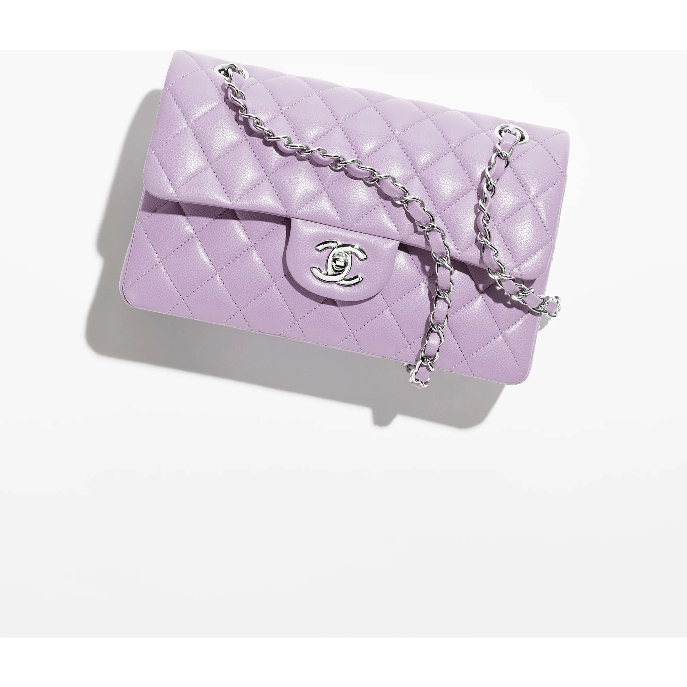 Small Classic Handbag

            
		Shiny Grained Calfskin & Silver-Tone Metal
	
		Lilac | Chanel, Inc. (US)