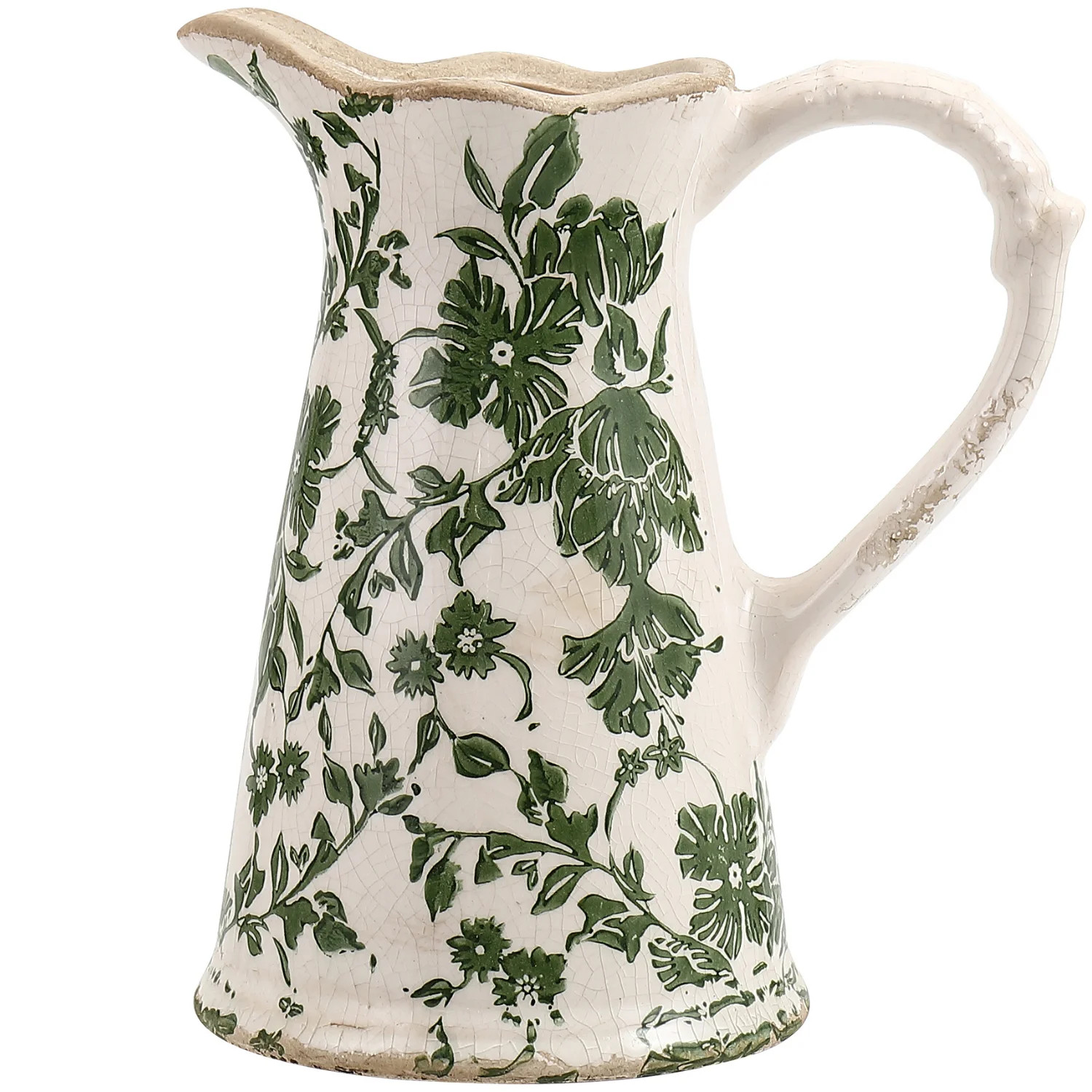 Vintage Vase for Flowers, Floral Chinoiserie Vase, Rustic Ceramic Vase with Handle, Green and Whi... | Walmart (US)