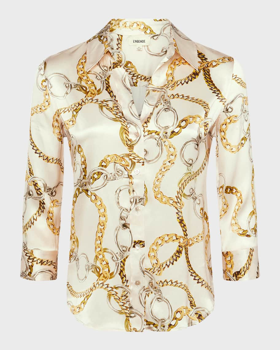 L'Agence Dani Multi Chain Printed Silk Blouse | Neiman Marcus