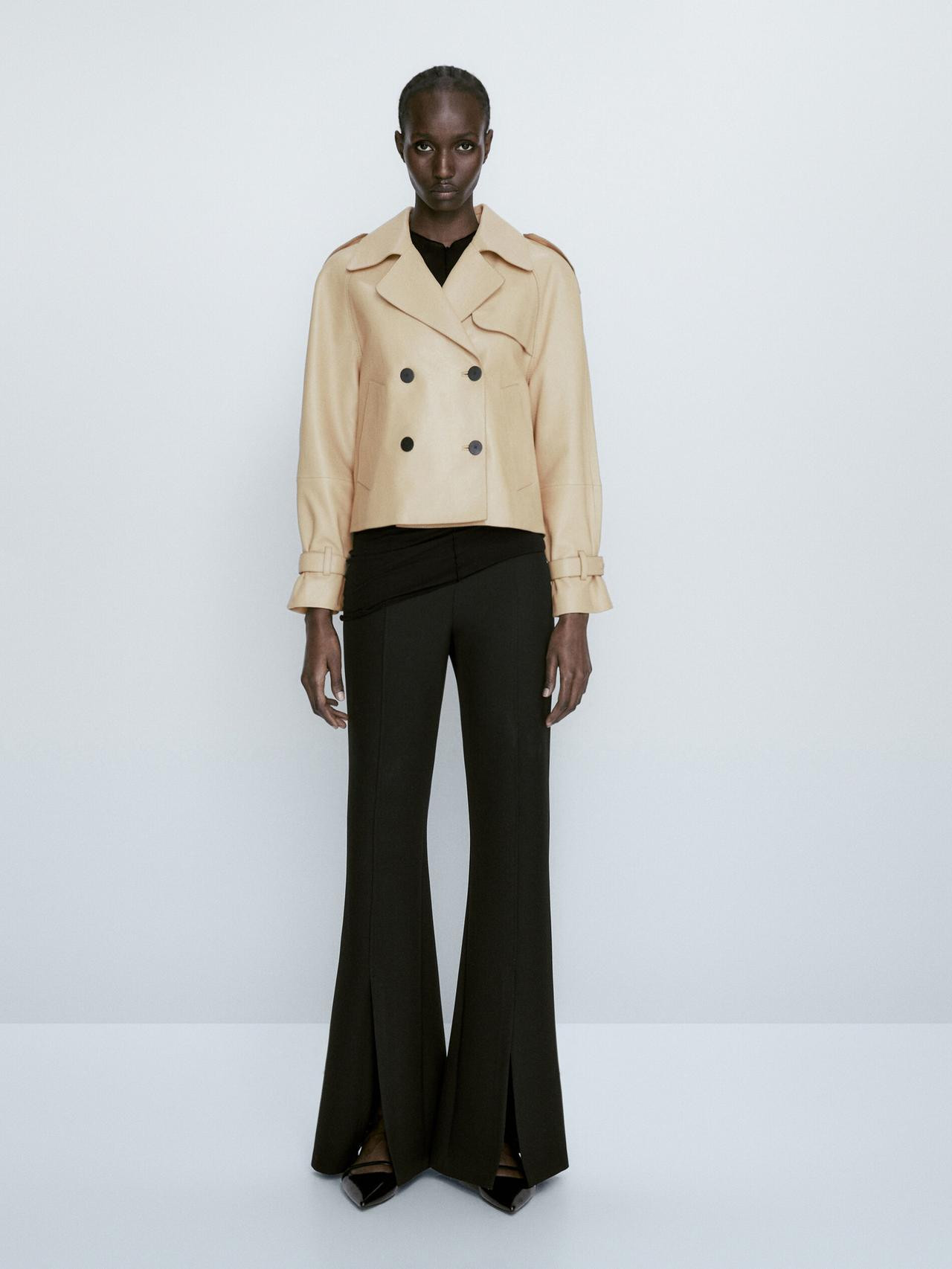 Cropped nappa leather trench coat | Massimo Dutti US