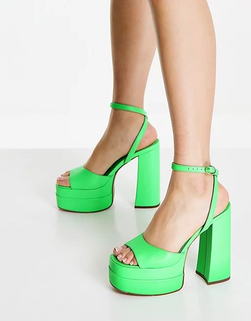 ASOS DESIGN Nix platform heeled sandals in green | ASOS (Global)