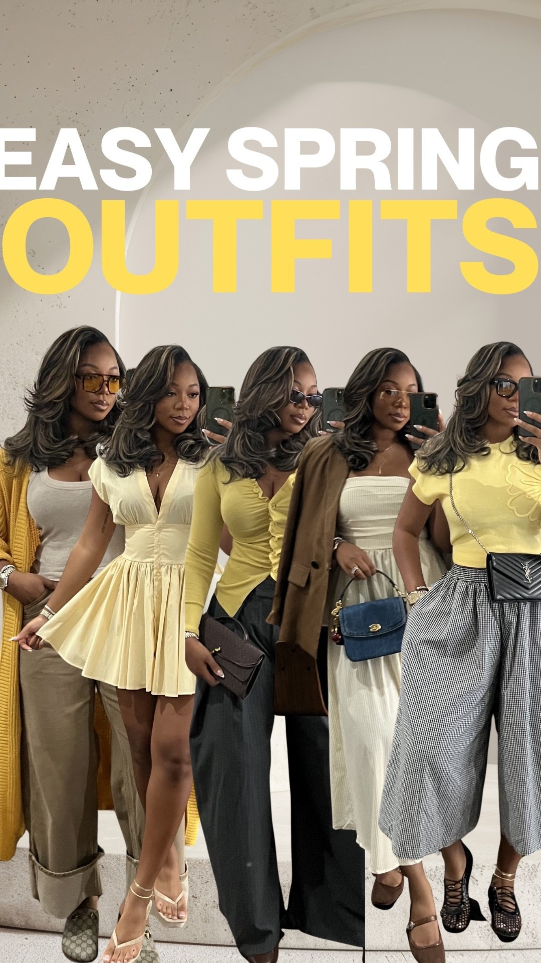 Love alittle yellow look! Here’s five for spring 🌼🐣🍋 5’9 200 lbs size 12 
XL mini yellow dresss
Medium yellow in the strapless stripes 
Medium tops and XL bottoms 
XLarge cardigan and large blazer! 
Linked similar khaki jeans 