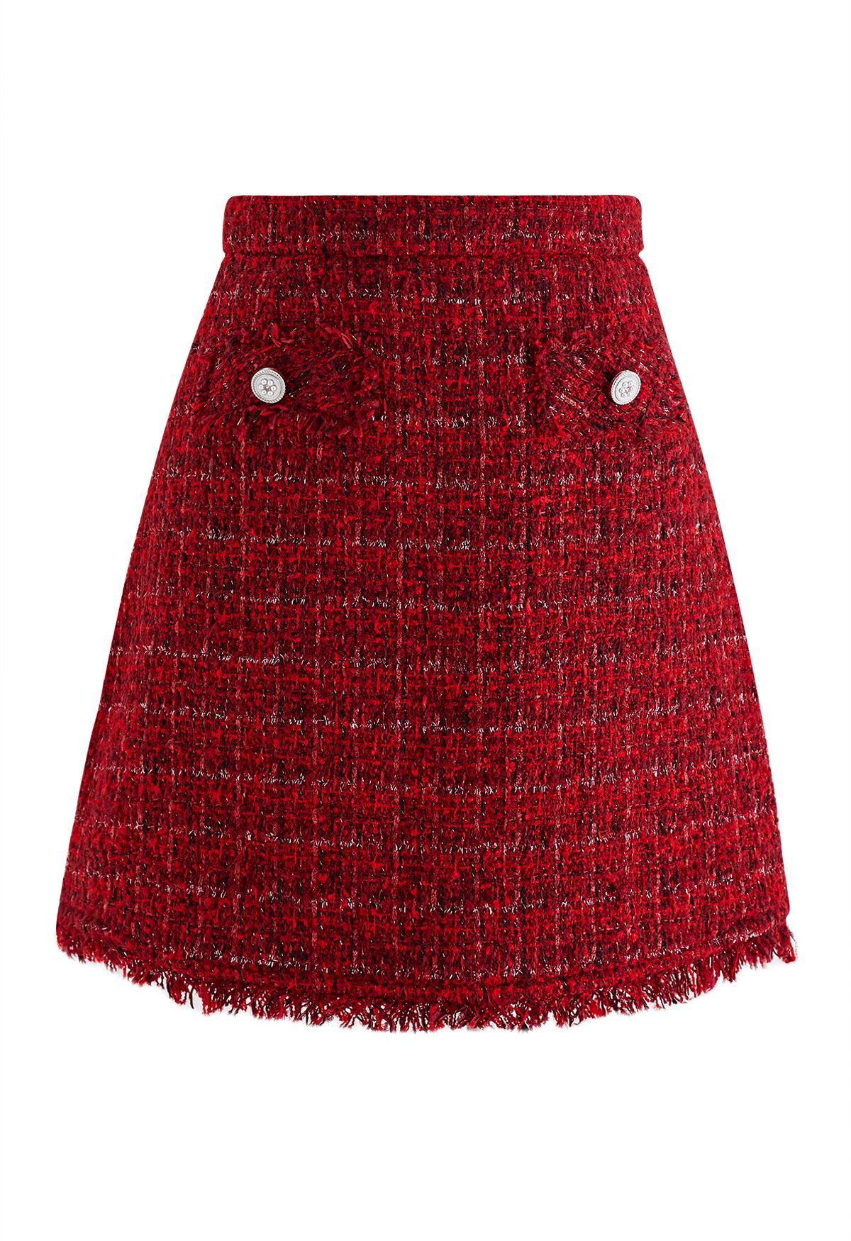 Grid Tweed Mini Bud Skirt in Red | Chicwish