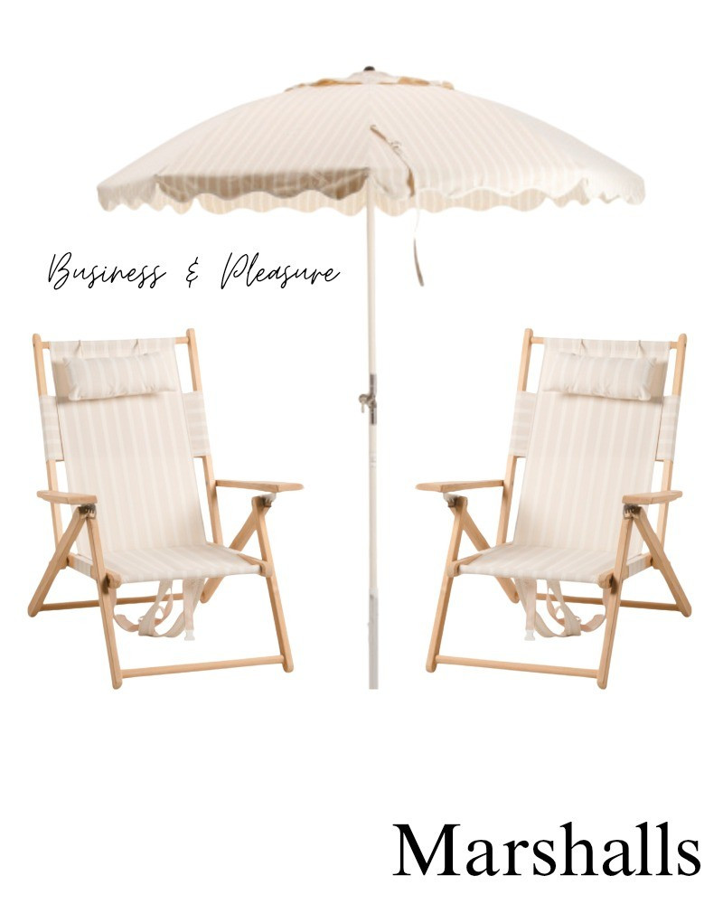 Business and pleasure beach chairs on sale at marshalls, striped umbrella, summer, spring, vacation, designer deals, folding chairs.

#LTKStyleTip #LTKTravel #LTKSaleAlert