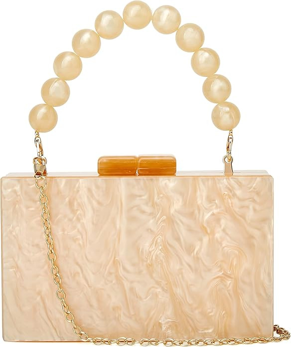 Acrylic Evening Handbag Beads Bag for Women Graceful Shoulder Bag Satchel Marble Clutch Purses fo... | Amazon (US)