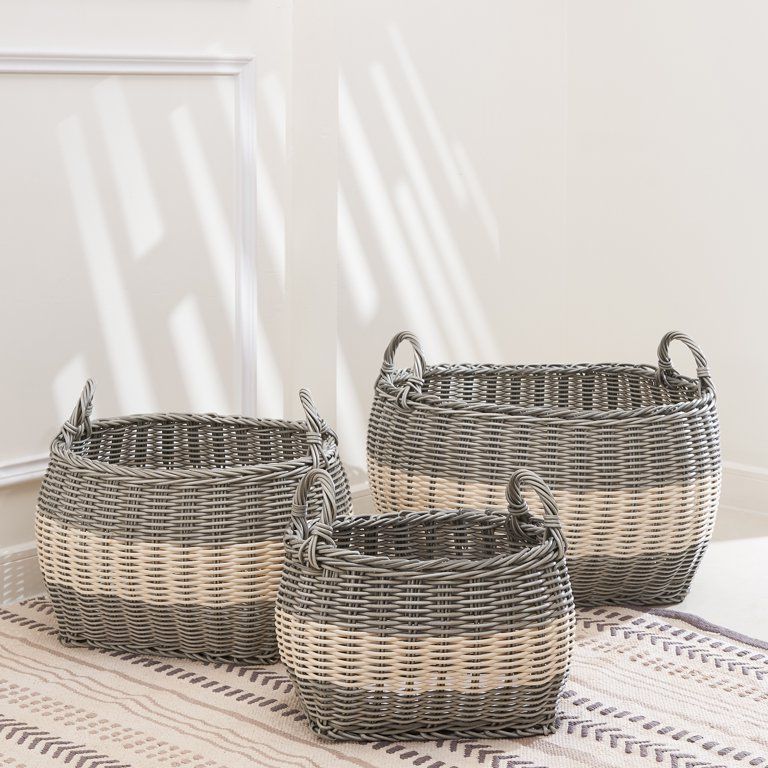 Hannah 3-piece Assorted Stackable Oval Resin Storage and Laundry Basket Set with Handles | Walmart (US)