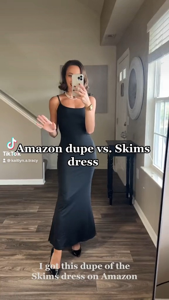 Amazon skims dress dupe runs tts (wearing a xxs petite) and the long sleeve skims lounge dress runs big (wearing a xxs and it’s too long/low cut) 

#LTKunder50 #LTKSeasonal #LTKbeauty