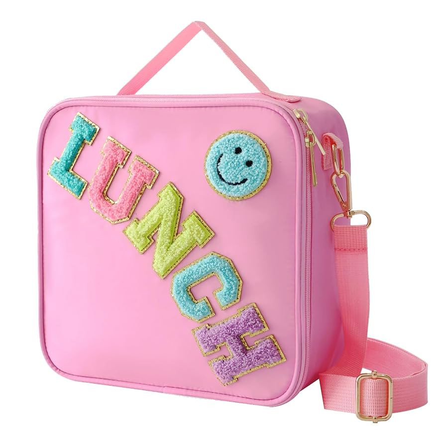 Insulated Lunch Bag With Adjustable Shoulder Strap, Nylon Preppy Lunch Box Large Insulated Lunch ... | Amazon (US)