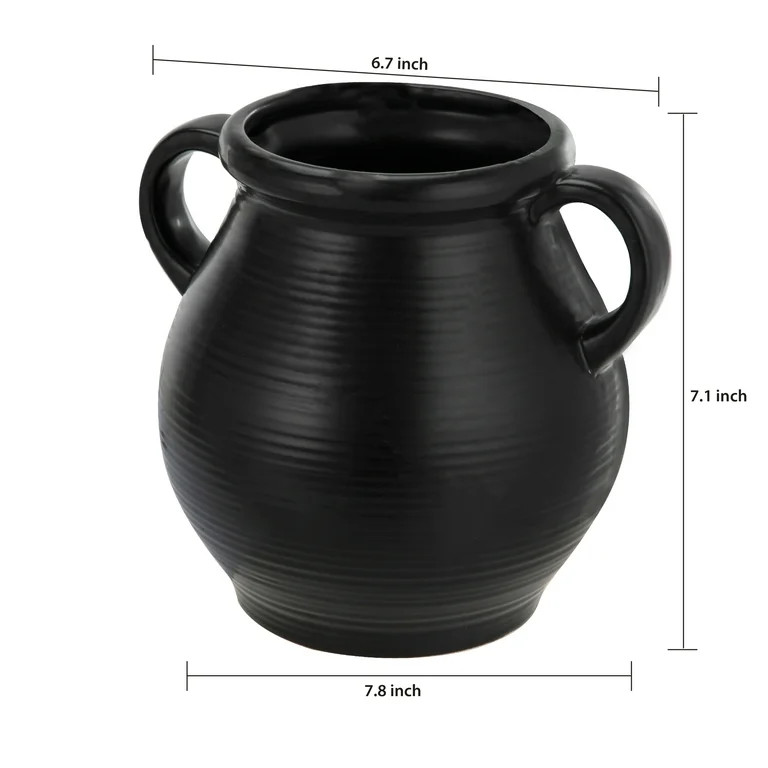 Mainstays Classic Black Ceramic Vase With Ribbed Finish - Walmart.com | Walmart (US)