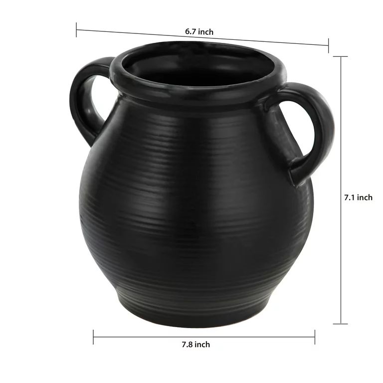 Mainstays Classic Black Ceramic Vase With Ribbed Finish | Walmart (US)
