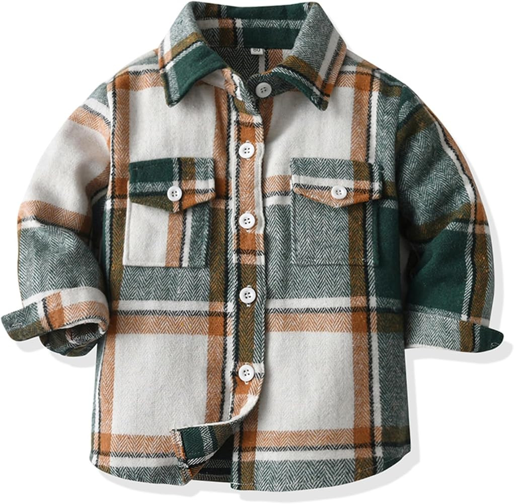 Toddler Boy Flannel Plaid Shirt Kids Long Sleeve Button Down Jacket Lapel Pocket Top Regular Fit ... | Amazon (US)