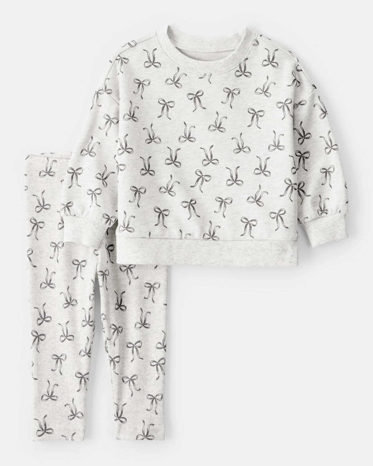 Baby Girl Bow Print Long-Sleeve Tee & Pant Set - Grey | Carter's Inc