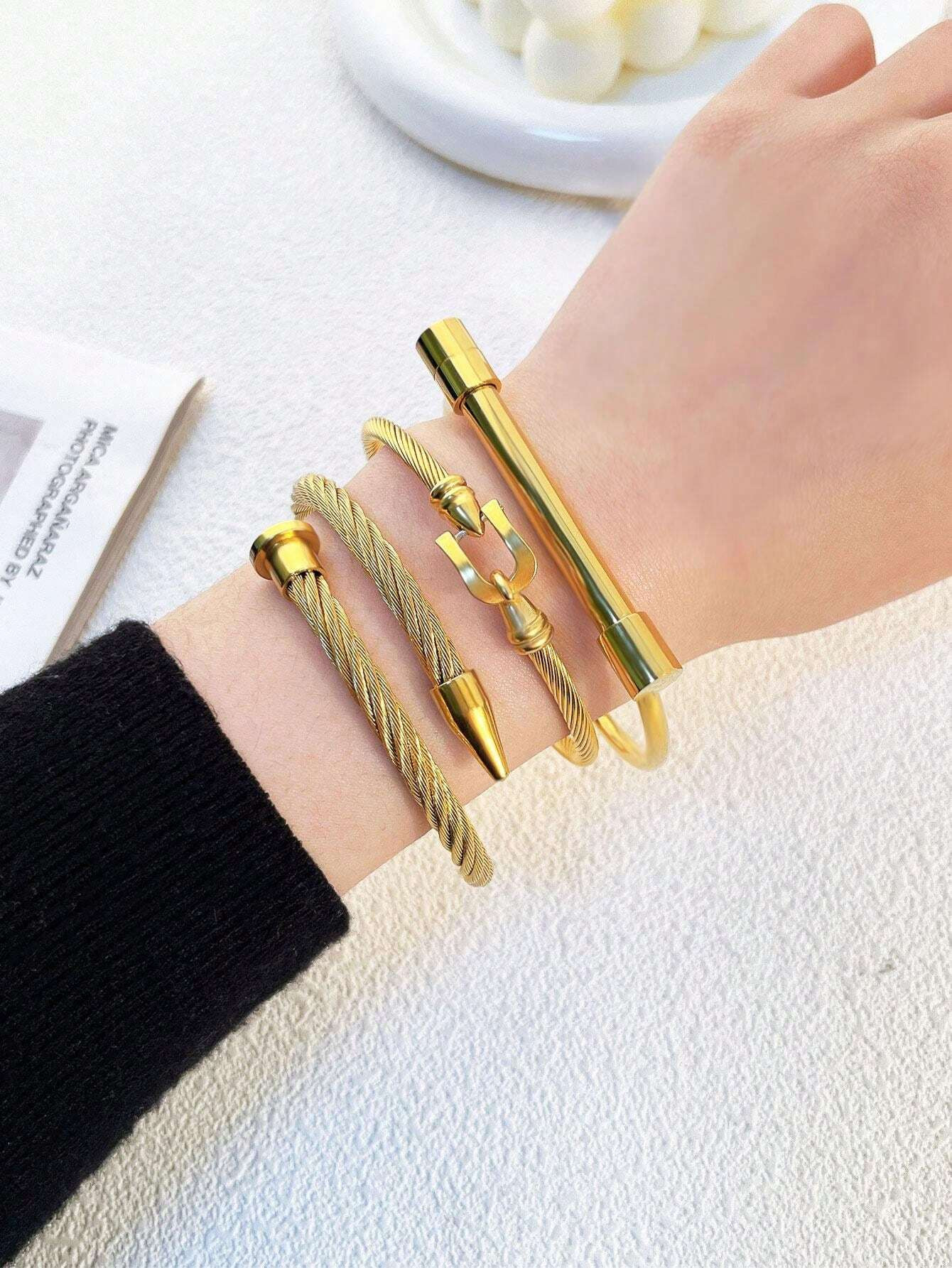 3 Pcs Gorgeous Fashion Stainless Steel Horseshoe Bangle Combination Suitable For Holiday Gifts Girlfriend | SHEIN
