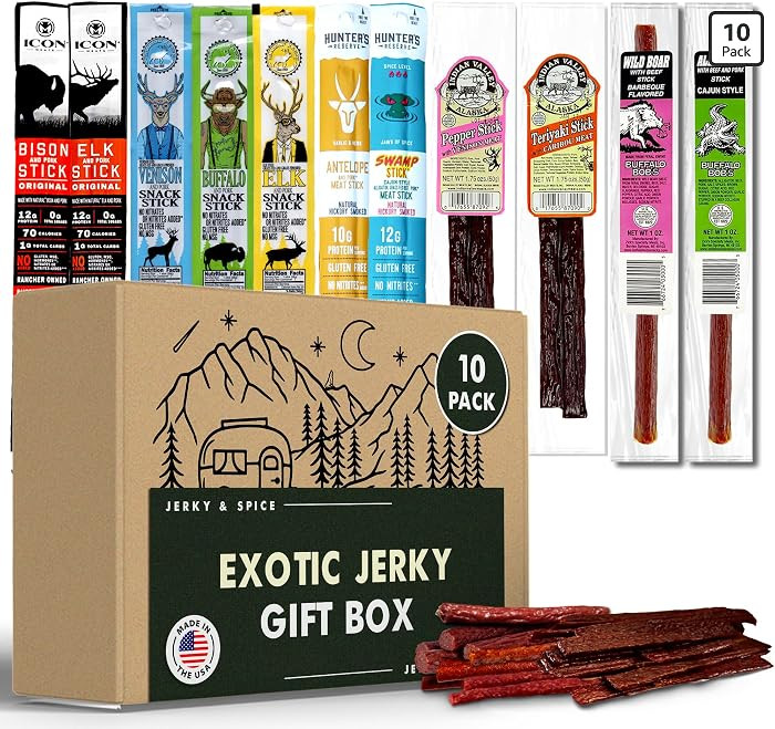 Jerky-n-Spice Exotic Beef Jerky Gift Box | Snacks Variety Pack for Adults | Exotic Meat Sticks Sa... | Amazon (US)