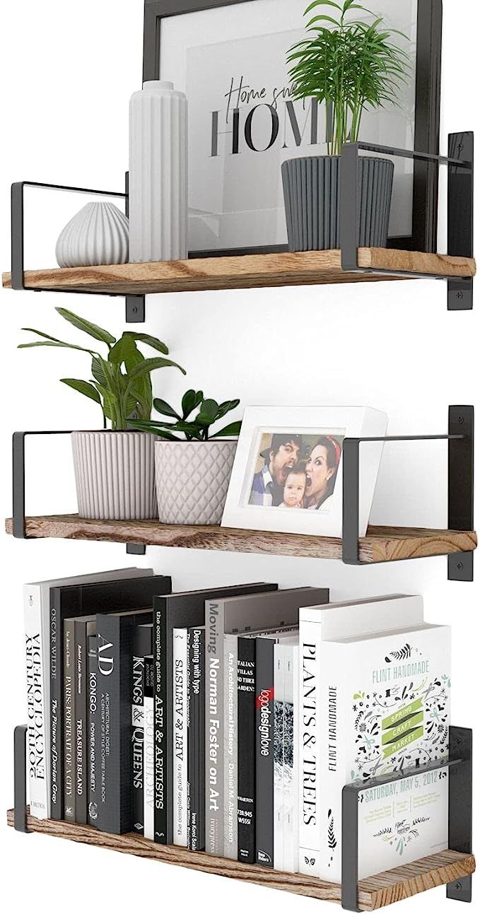Wallniture Toledo Floating Shelves for Living Room Decor, Floating Bookshelf Set of 3, Burned Fin... | Amazon (US)