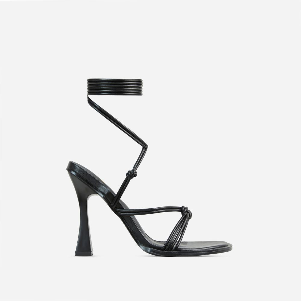 Tied-Up Lace Up Knotted Strap Detail Round Toe Flared Block Heel In Black Faux Leather | EGO Shoes (US & Canada)