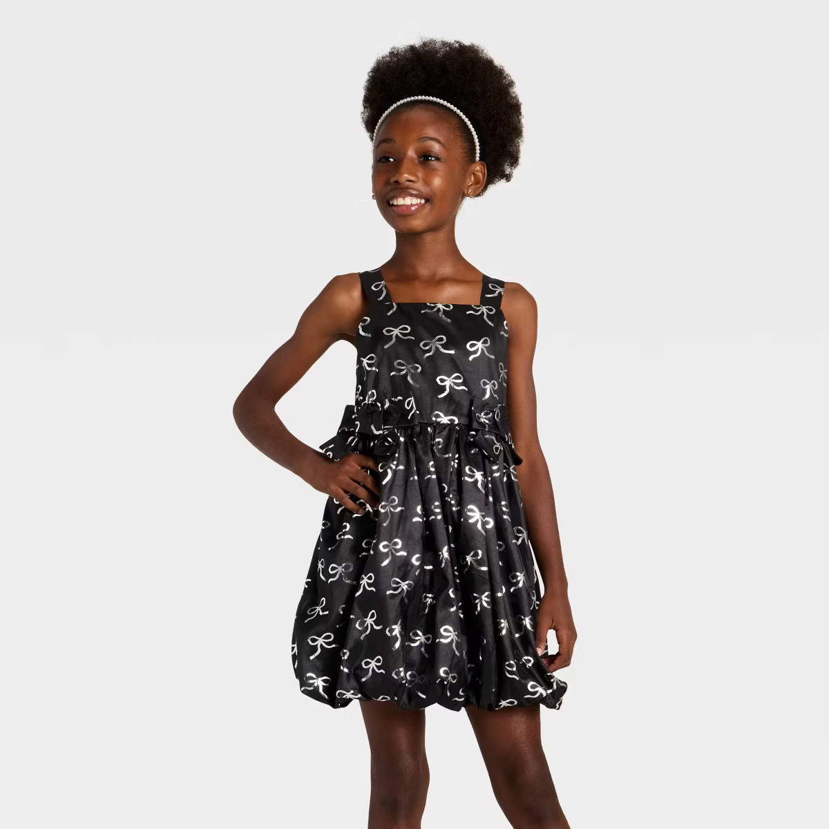 Girls' Audrey Camille Bow Bubble Tank Dress - Black | Target