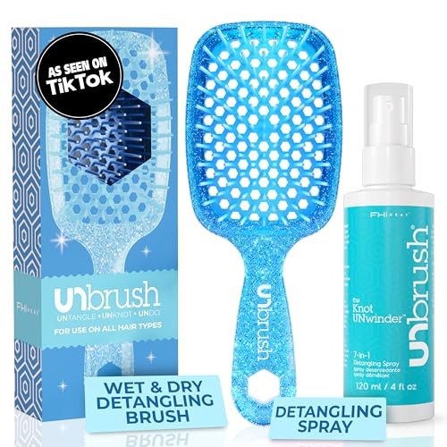 FHI Heat UNbrush Detangling Brush and UNwinder Detangling Spray Combo Pack - Tangle-Free Hair, Pain-Free Brushing, Anti-Static Bristles, Lightweight Hair Brush, Sapphire Blue | Amazon (US)