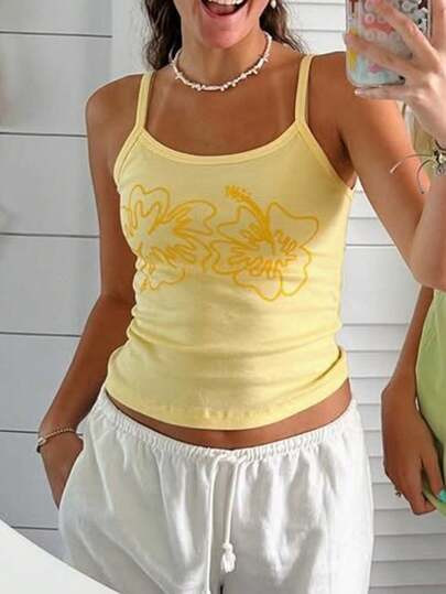 Women Y2K Floral Cami Tank Tops Cute Vintage Flower Graphic Spaghetti Strap Scoop Neck Slim Fit C... | SHEIN