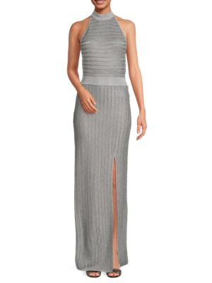 Hervé Léger Mockneck Front Slit Column Gown on SALE | Saks OFF 5TH | Saks Fifth Avenue OFF 5TH