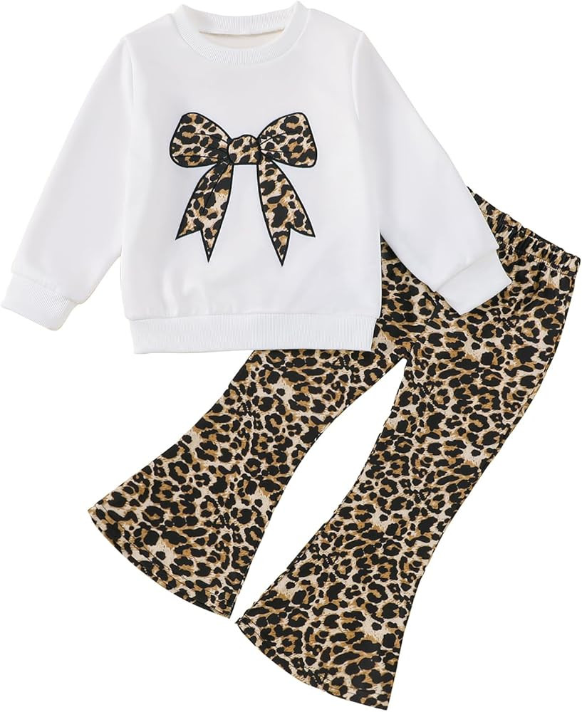 Kids Toddler Girl Fall Clothes Graphic Print Sweatshirt Pullover Leopard Flared Pants 2Pcs Winter... | Amazon (US)