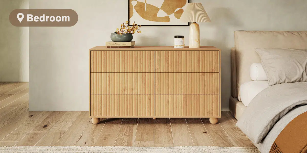 Fluted 47.3" Dresser with 6 Drawers, Wooden Chest of Drawers with Rebounder | Wayfair North America