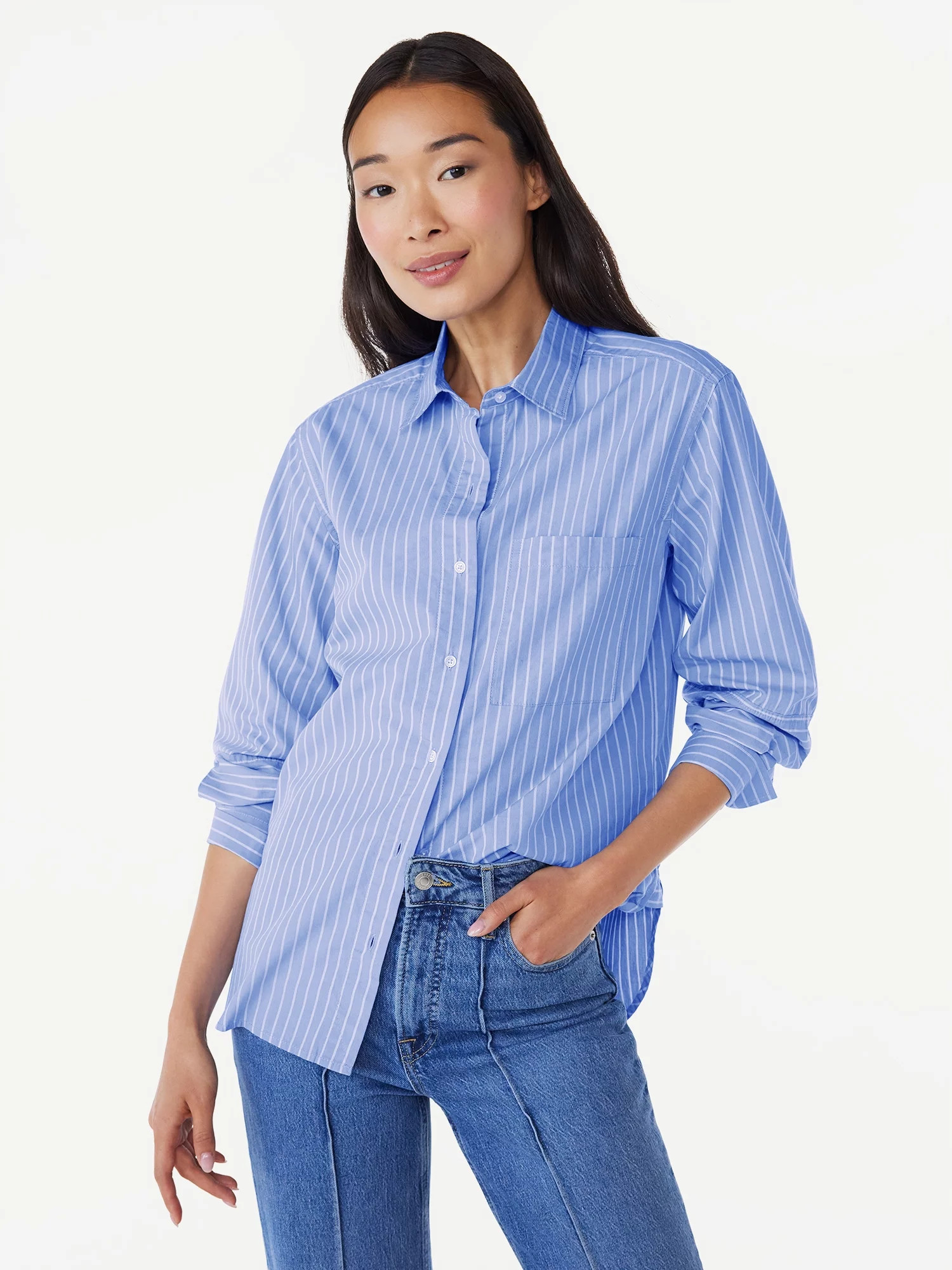 Free Assembly Women's Boxy Tunic Shirt with Long Sleeves, Size XS-XXXL | Walmart (US)