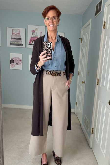 It is all about fall sweaters! This rich brown cashmere cardigan is good with so many things! Loving it with my favorite chambray shirt and wide leg pants and leopard shoes.

Fall outfit, classic outfit, chambray shirt, duster cardigan, wide leg pants, leopard shoes

#LTKstyletip