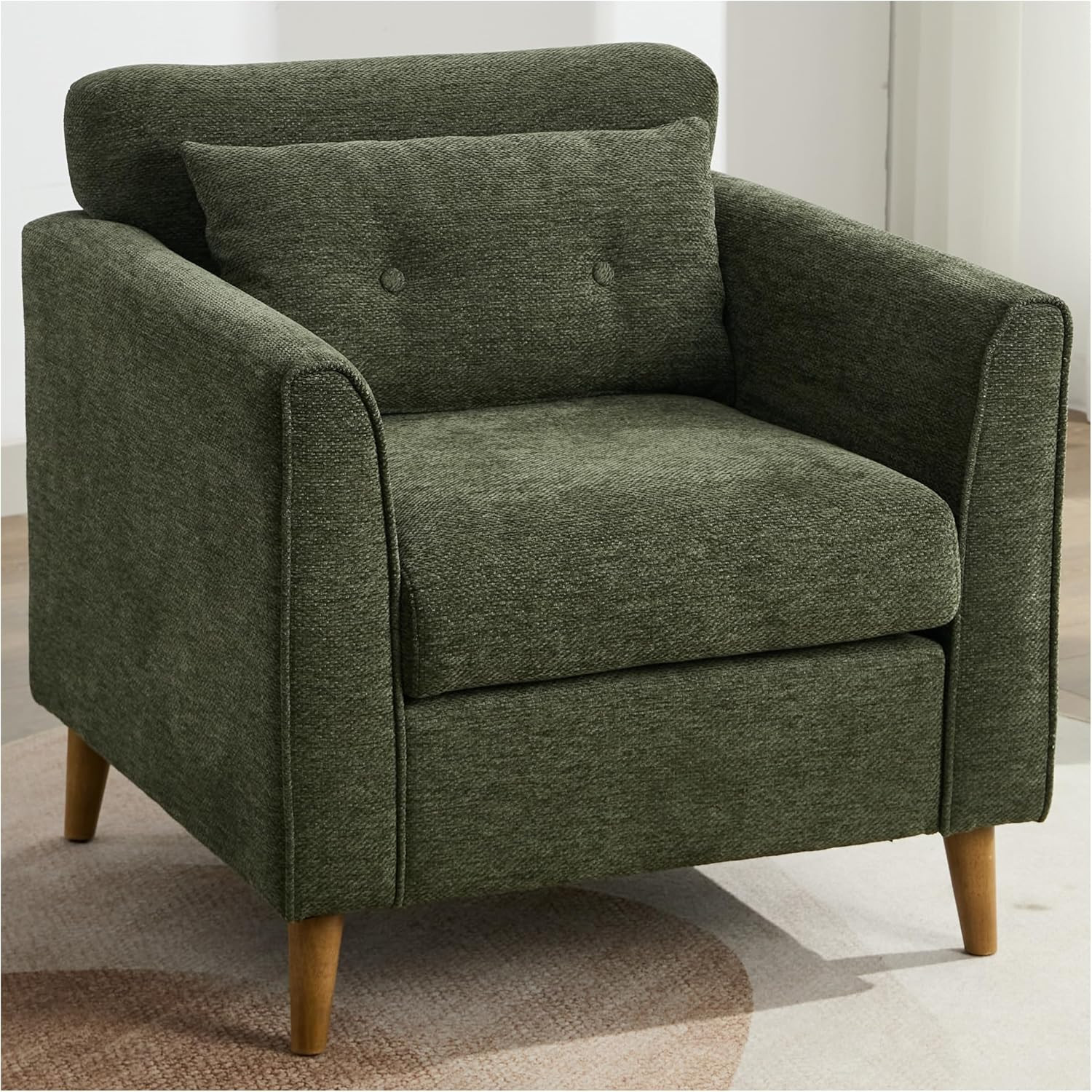 Modern Accent Chair with Wooden Legs Plush Fabric Armchair Cozy Reading Chair for Living Room, Be... | Amazon (US)