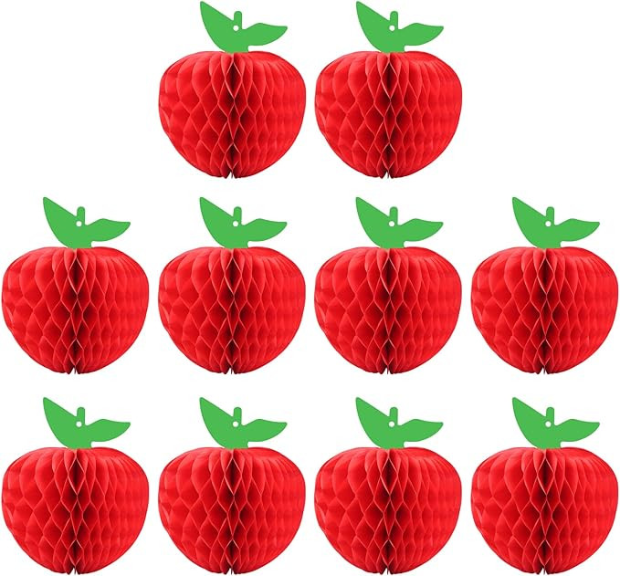 10 Packs Honeycomb Tissue Paper Apple, Kalolary Hanging Paper Apple Fruit Decoration Back to Scho... | Amazon (US)