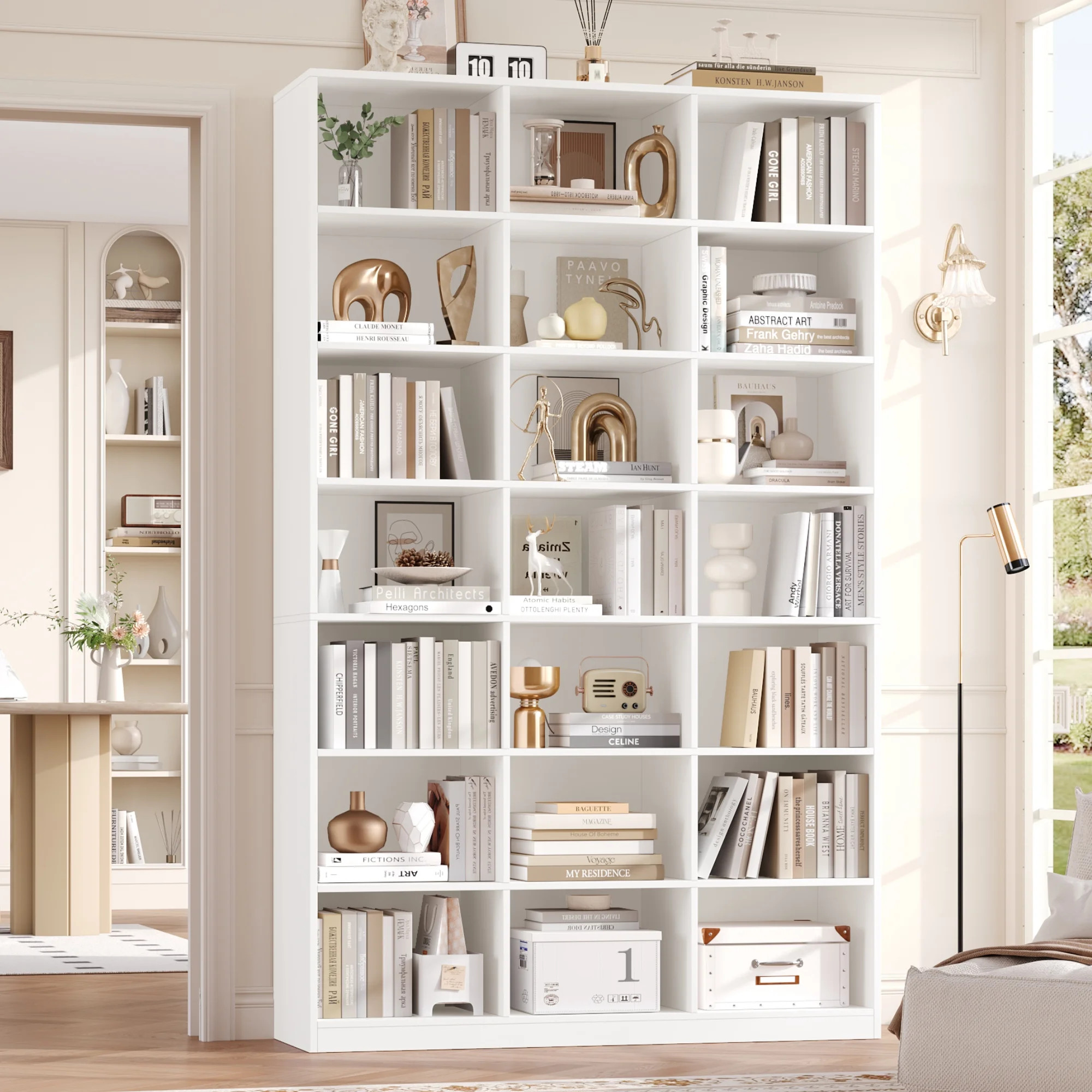 Hiphuta 21-Cube Bookcase, 86"H Tall Wooden Bookshelves for Bedroom, Living Room and Office, Freestanding Display Shelves Cube Organizer, white - Walmart.com | Walmart (US)