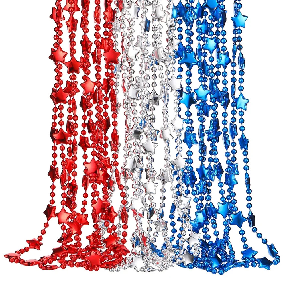 15 Pieces Patriotic Star Bead Necklace 4th of July Beads Necklace Independence Day Necklace Plast... | Walmart (US)