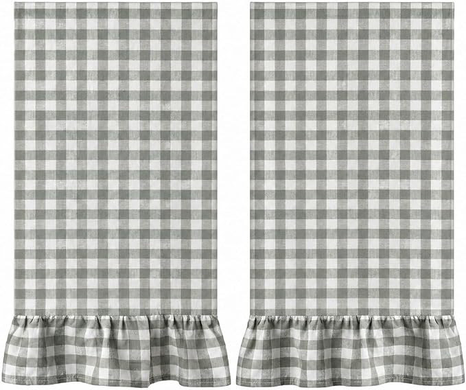 Sage Green Gingham Kitchen Towels Set of 2, 18 x 28 Inch 100% Cotton Ruffled Large Dish Towels wi... | Amazon (US)