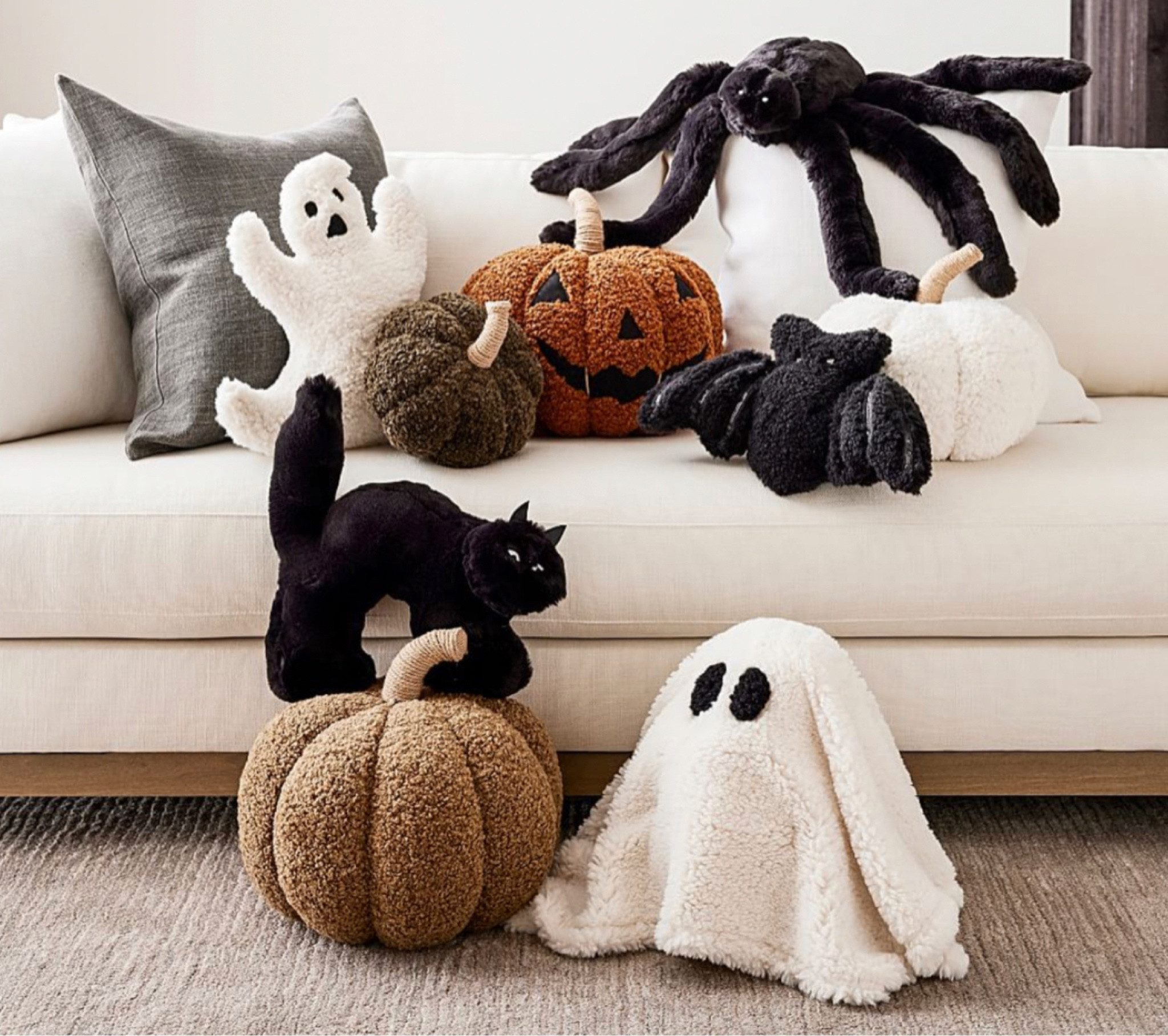 Pottery Barn Halloween Pillows 
Ghost pillow
Pumpkin pillow
Cat pillow 
Mr.Bones Skeleton Pillow 

#LTKkids #LTKSeasonal #LTKhome