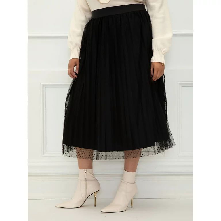 ELOQUII Elements Women's Plus Size Point D’Esprit Midi Skirt - Walmart.com | Walmart (US)