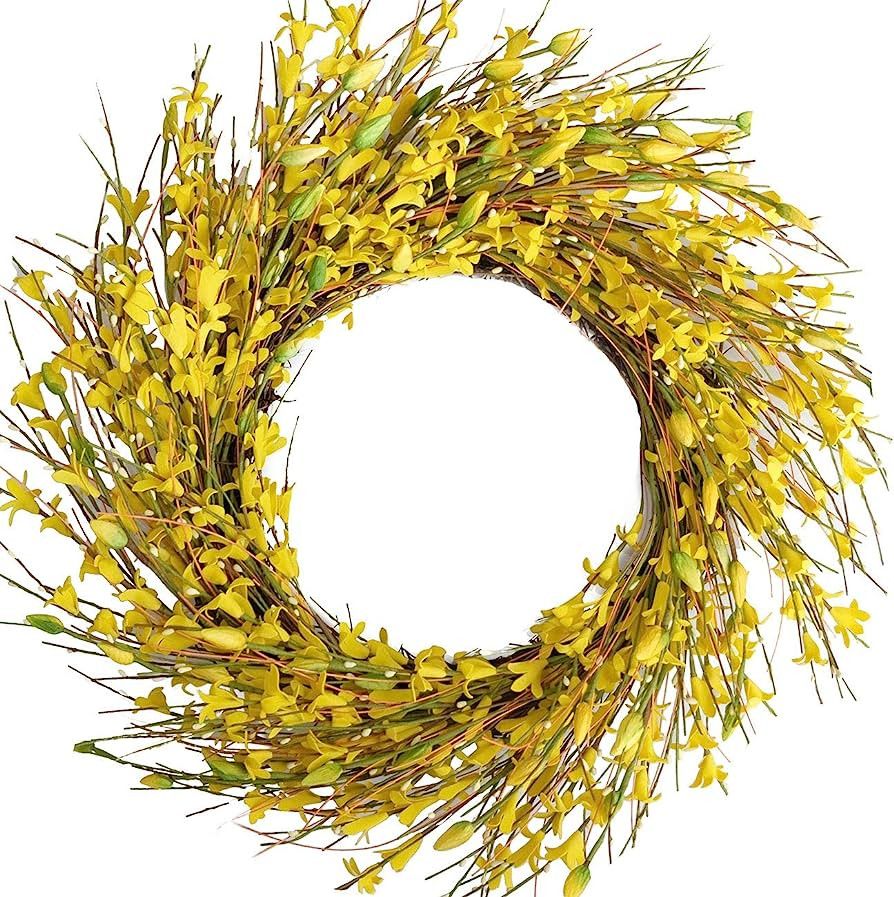 Bibelot 18inch Artificial Forsythia Flower Wreath, All Year Around Wreath for Front Door, Wedding... | Amazon (US)