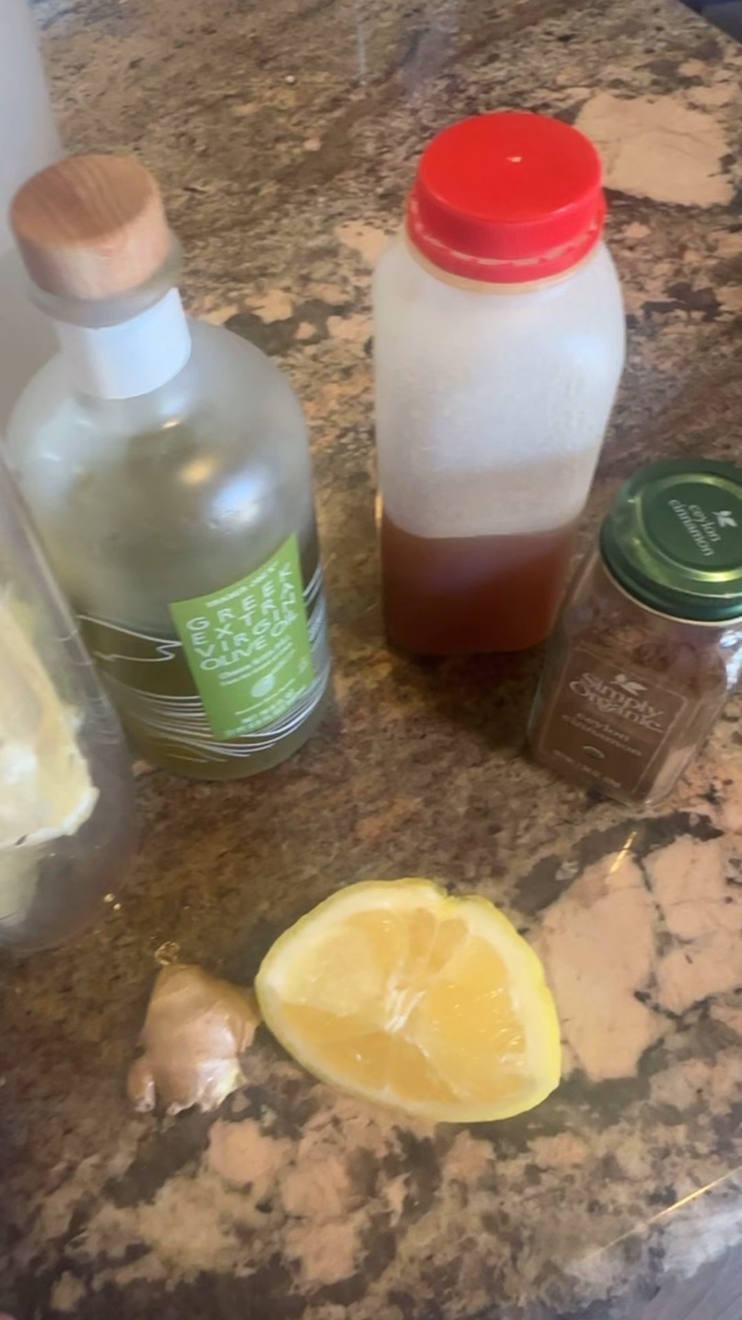 Try the viral lemon olive oil drink with me! One whole organic lemon, a chunk of ginger, two tablespoons each of extra virgin olive oil and organic honey, blended with three cups of filtered water. Top a four ounce shot with a sprinkle of Ceylon cinnamon. Drink it in the morning on an empty stomach. Great for digestion, mood and removing excess water from your body!

#LTKActive #LTKfoodie #LTKgrwm