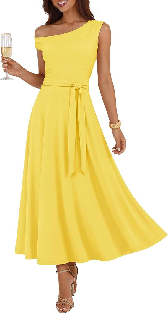 ZESICA Womens Summer One Shoulder Cocktail Maxi Dress 2026 Formal Sleeveless Flowy Wedding Guest ... | Amazon (US)