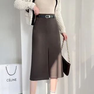 High-Waist Plain Split Skirt | YesStyle Global
