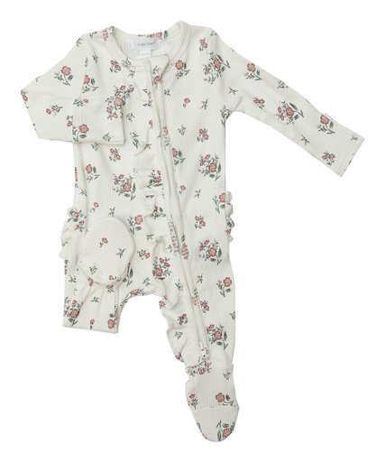 White & Red Mesa Rose Ditsy Two-Way Zip-Up Ruffle Footie - Newborn & Infant | Zulily