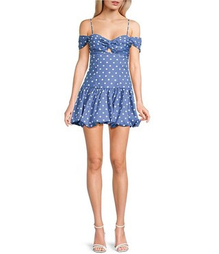 Polka Dot Print Off The Shoulder Bubble Hem Dress | Dillard's