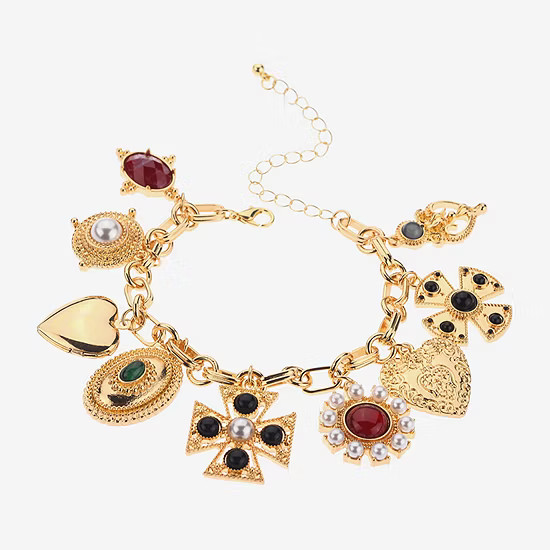 new!Bijoux Bar Gold Tone Womens Cross Heart Charm Bracelet | JCPenney
