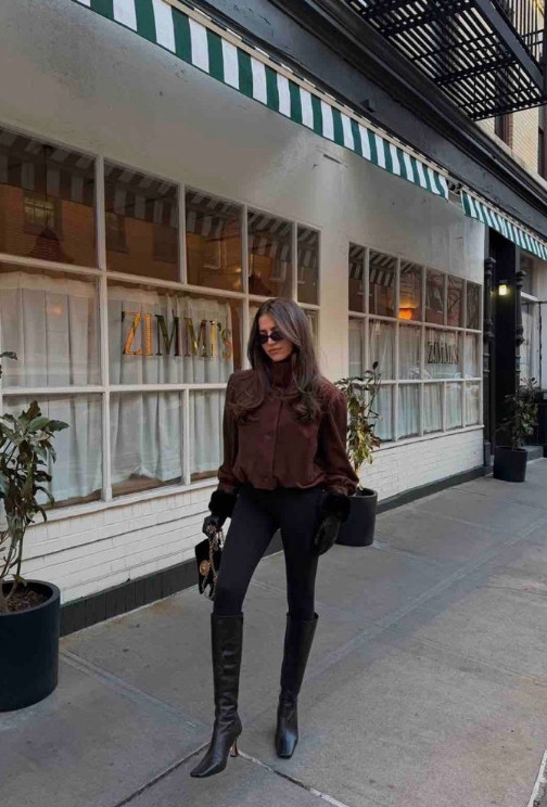 City strolls in rich tones 🤎✨ Espresso layers, sleek black boots, and a little sidewalk moment. 

 #LTKgrwm #LTKootd #LTKSeasonal