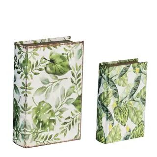 Botanical Green and White Decorative Book Boxes (Set of 2) | Bed Bath & Beyond