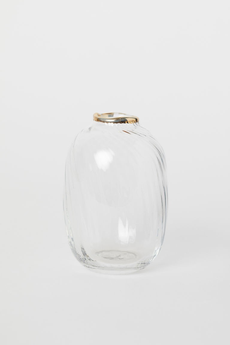 Small vase in clear, fluted glass with a gold-coloured rim. Height 9.5 cm. | H&M (UK, MY, IN, SG, PH, TW, HK)