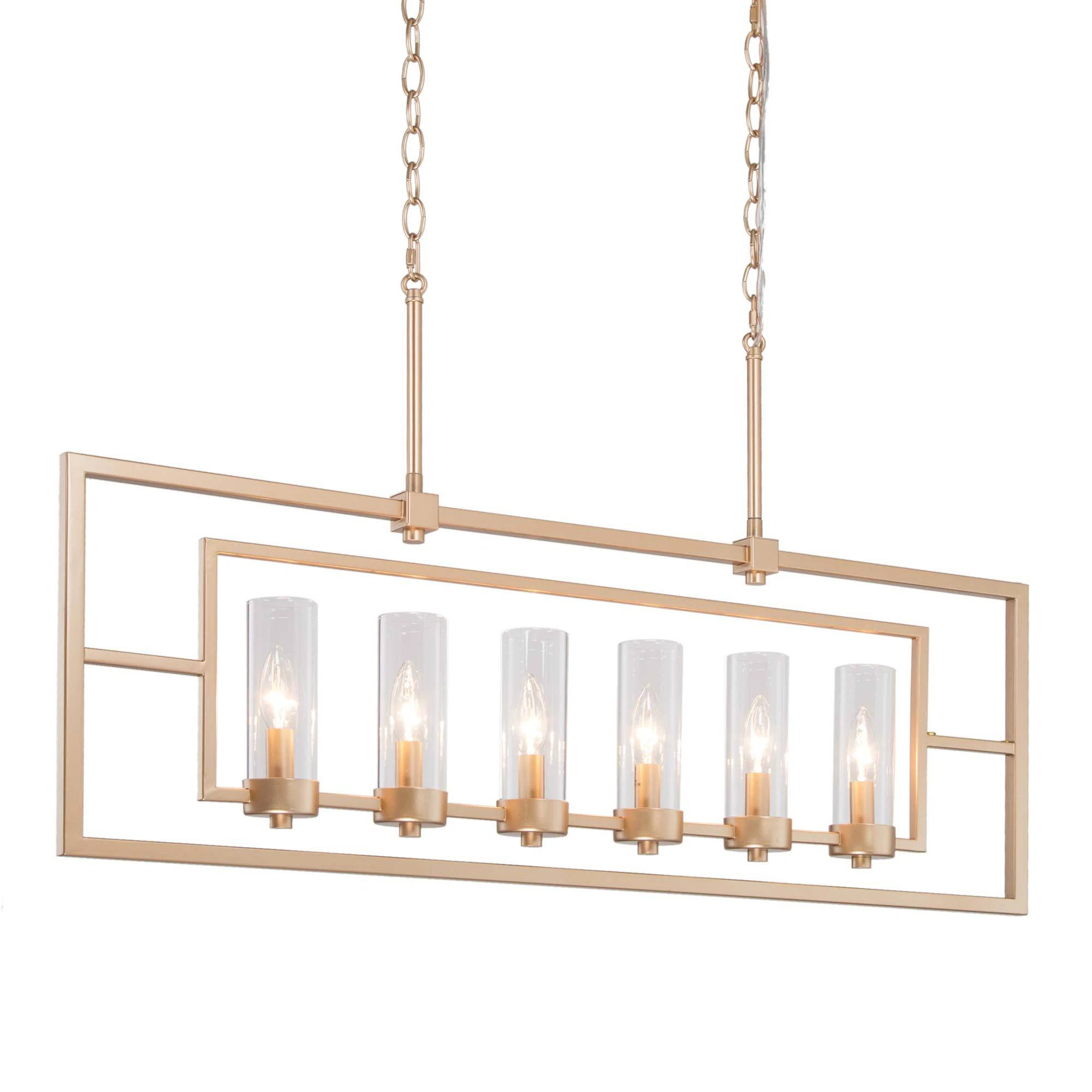 Gold Zaira 6 - Light Kitchen Island Square/Rectangle Chandelier | Wayfair Professional