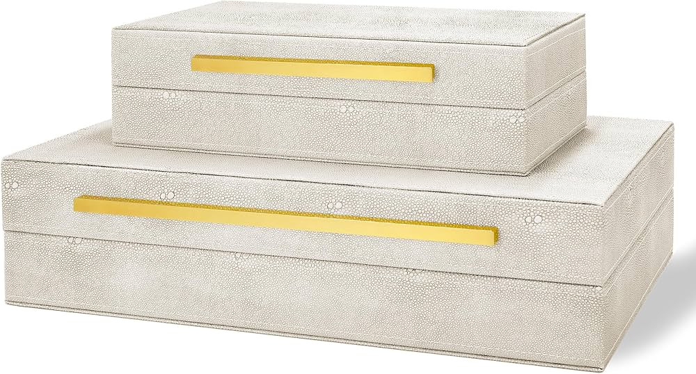 Sanfubox Modern Decorative Box Faux Shagreen Leather, Decorative Storage Boxes with Lids for Home... | Amazon (US)