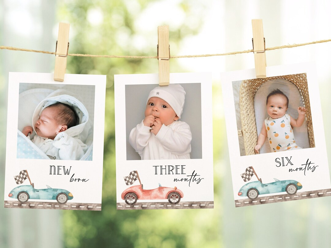 Racing Birthday Photo Banner, Editable 12 Months Car B'day Banner, Fast One Red & Blue Vintage Ca... | Etsy (US)