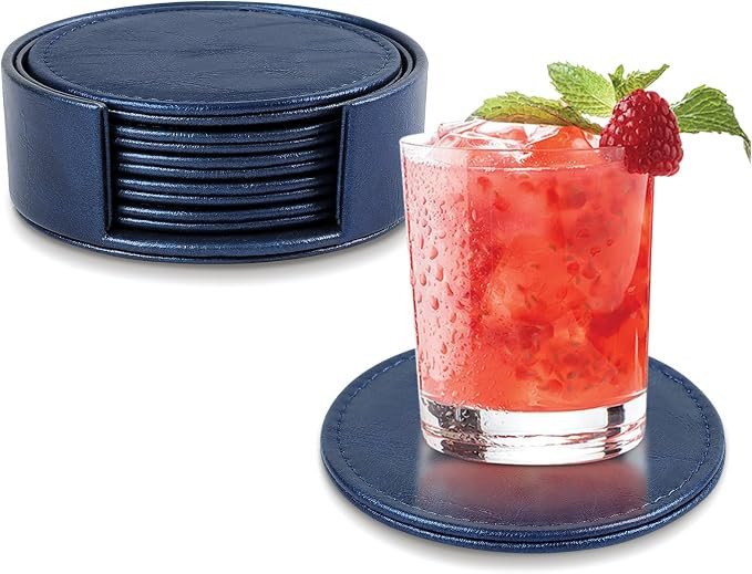 Leather Coasters Set of 6 with Holder, Tabletop Protection, Coffee Table & Bar Decoration, Modern... | Amazon (US)